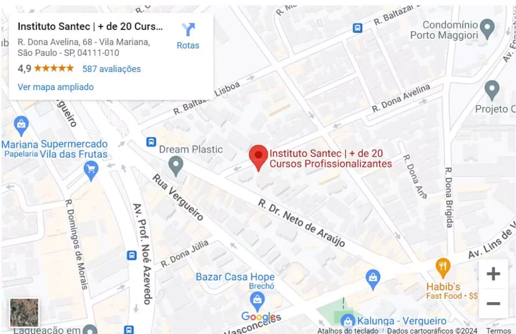 Mapa mostrando endereço do Instituto Santec